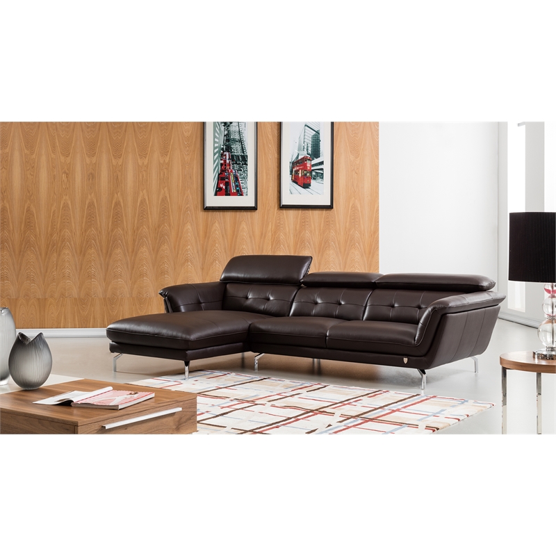 EK-L083 Dark Chocolate (Brown) Color With Italian Leather Sectional Left Facing
