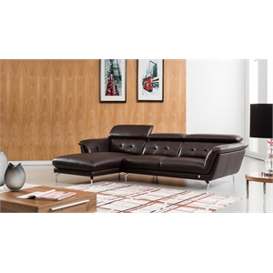 ek-l083 dark chocolate (brown) color with italian leather sectional left facing