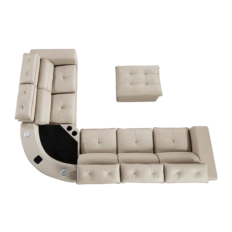 EK-L121 Light Gray Color With Genuine Leather Sectional