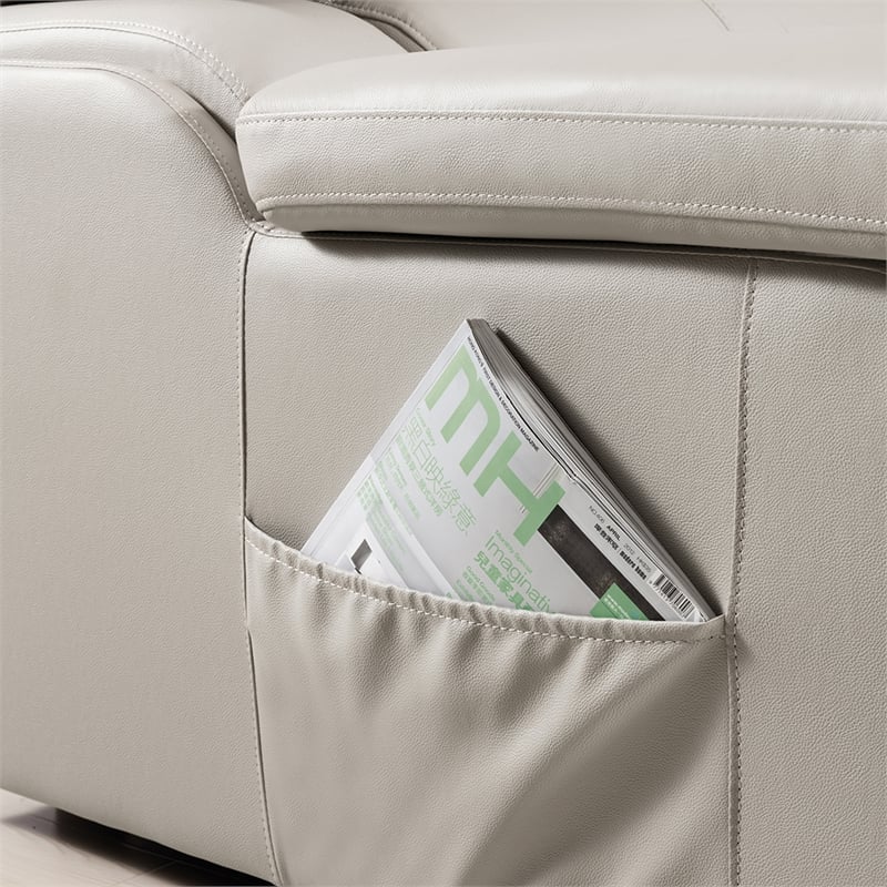 EK-L516 Light Gray Color With Genuine Leather Sectional  Right Facing Chaise