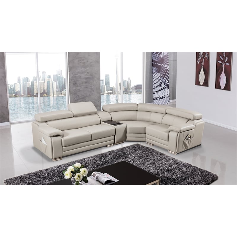 EK-L516 Light Gray Color With Genuine Leather Sectional  Right Facing Chaise