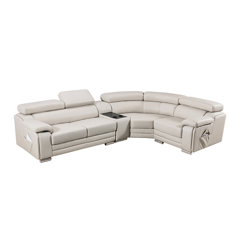 EK-L516 Light Gray Color With Genuine Leather Sectional  Right Facing Chaise