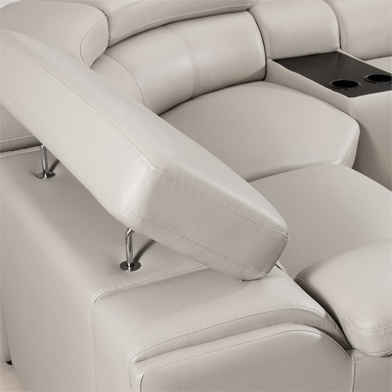 EK-L516 Light Gray Color With Genuine Leather Sectional  Right Facing Chaise