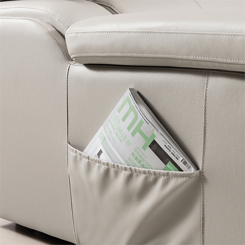EK-L516 Light Gray Color With Genuine Leather Sectional and Left Facing Chaise