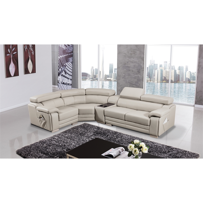 EK-L516 Light Gray Color With Genuine Leather Sectional and Left Facing Chaise