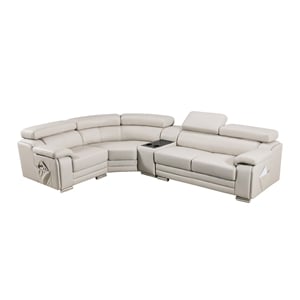 ek-l516 light gray color with genuine leather sectional and left facing chaise