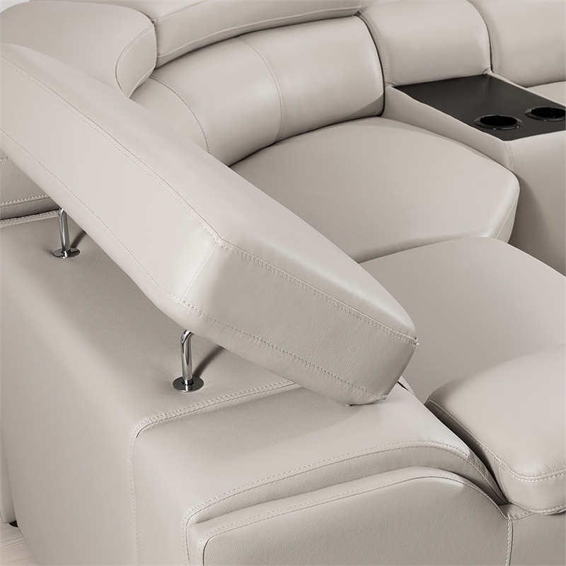 EK-L516 Light Gray Color With Genuine Leather Sectional and Left Facing Chaise