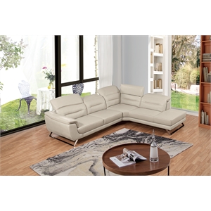 ek-lh756 light gray color with top-grain cow hide sectional right facing chaise