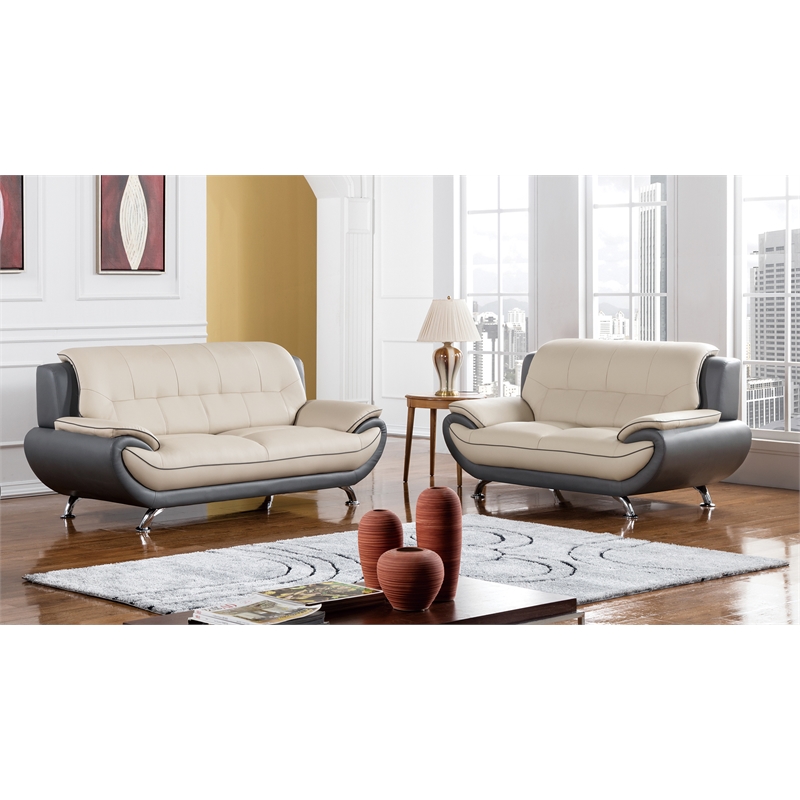 AE208 Light Gray and Dark Gray Color With Love Seat Faux and Bonded Leather