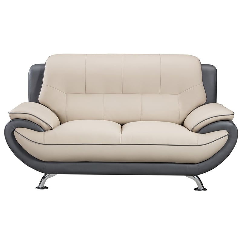 AE208 Light Gray and Dark Gray Color With Love Seat Faux and Bonded Leather