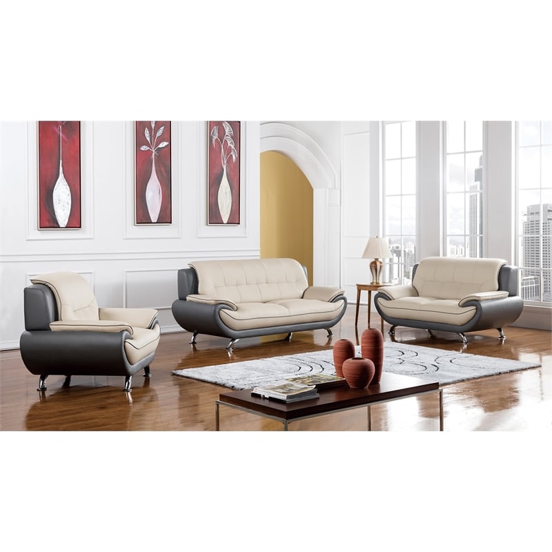 AE208 Light Gray and Dark Gray Color With Sofa Faux and Bonded Leather