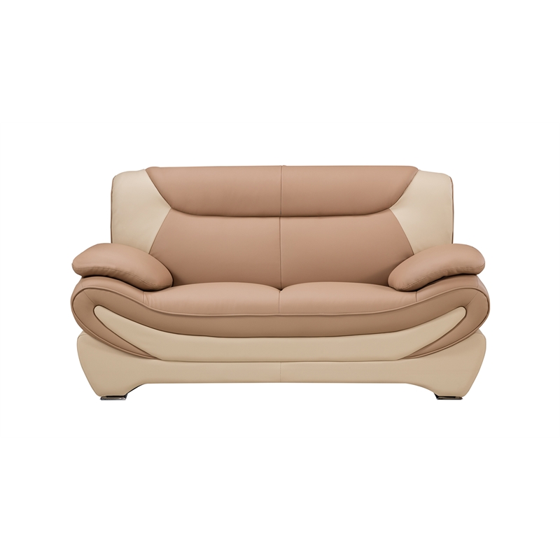 AE209 Camel (Tan) and Ivory Color With With Faux Leather Loveseat
