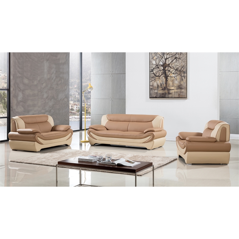 AE209 Camel (Tan) and Ivory Color With With Faux Leather Sofa