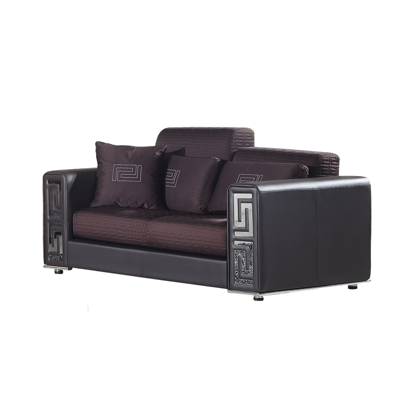 AE223 Burgundy (Brown) Faux Leather and Fabric Loveseat