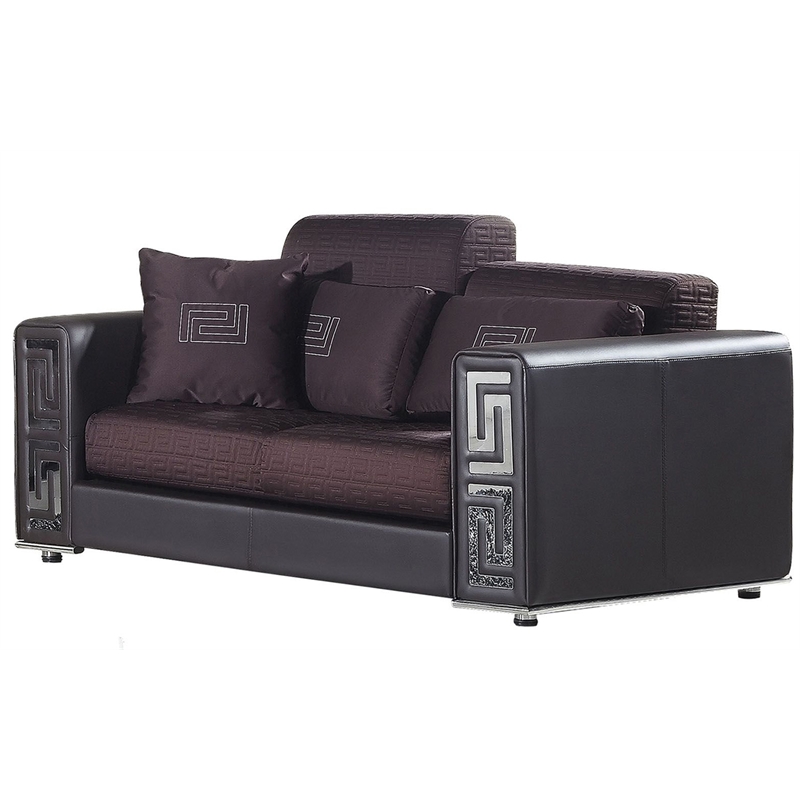 AE223 Burgundy (Brown) Faux Leather and Fabric Loveseat