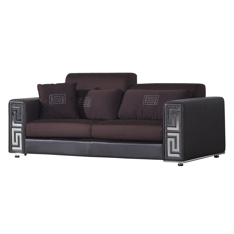 AE223 Burgundy (Brown) Faux Leather and Fabric Sofa