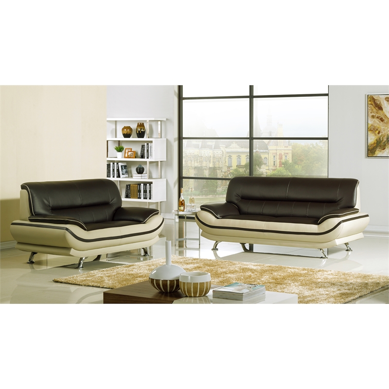 AE709-MA-LG-LS Burgundy and Khaki (Tan) Color With Love Seat Faux Leather