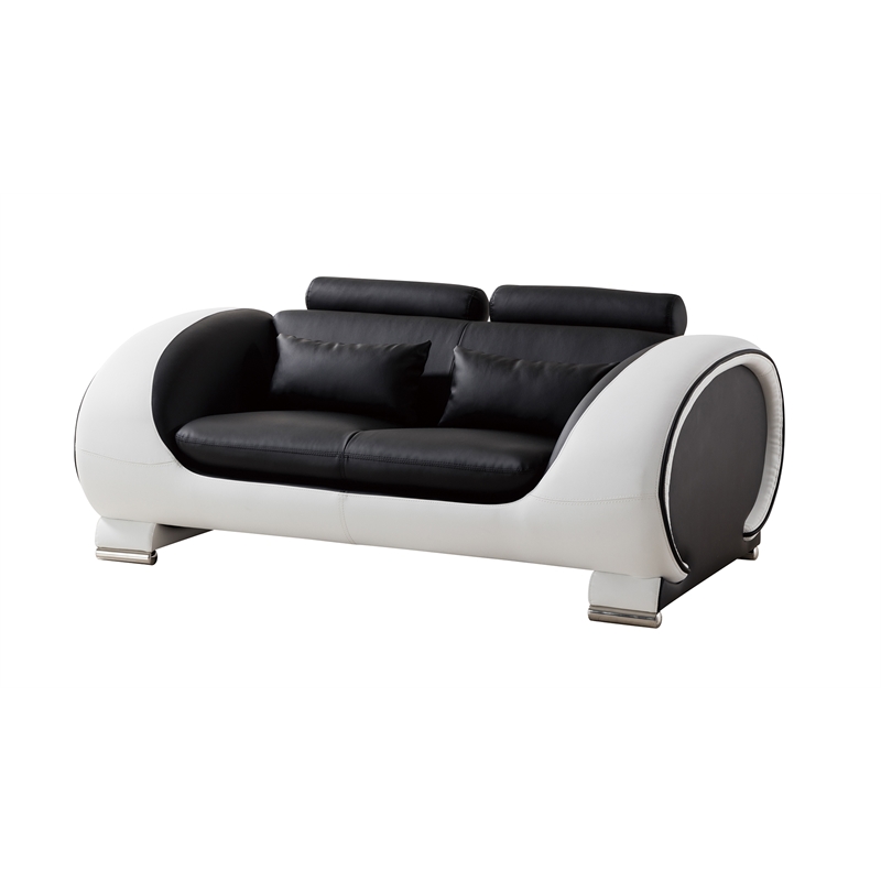 AE-D802 2 Tones Black and White Color With Faux Leather Loveseat