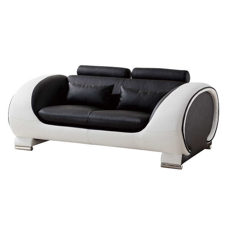 AE-D802 2 Tones Black and White Color With Faux Leather Loveseat