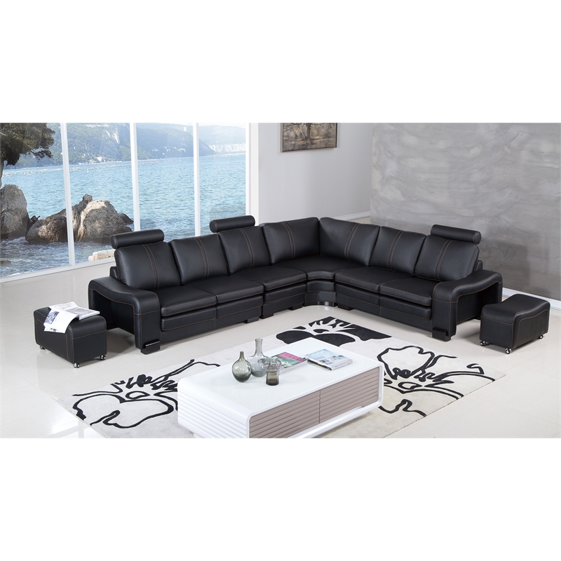 AE-L213 Black Color With Faux Leather Sectional