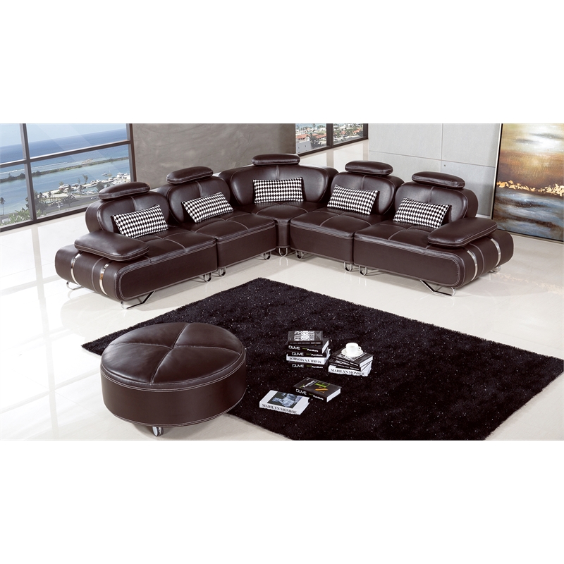 AE-L607 Dark Chocolate (Brown) Color With Faux Leather Sectional