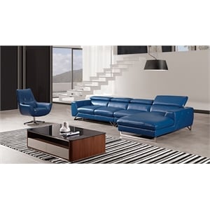 ek-l030 blue color with full italian leather sectional  right facing chaise
