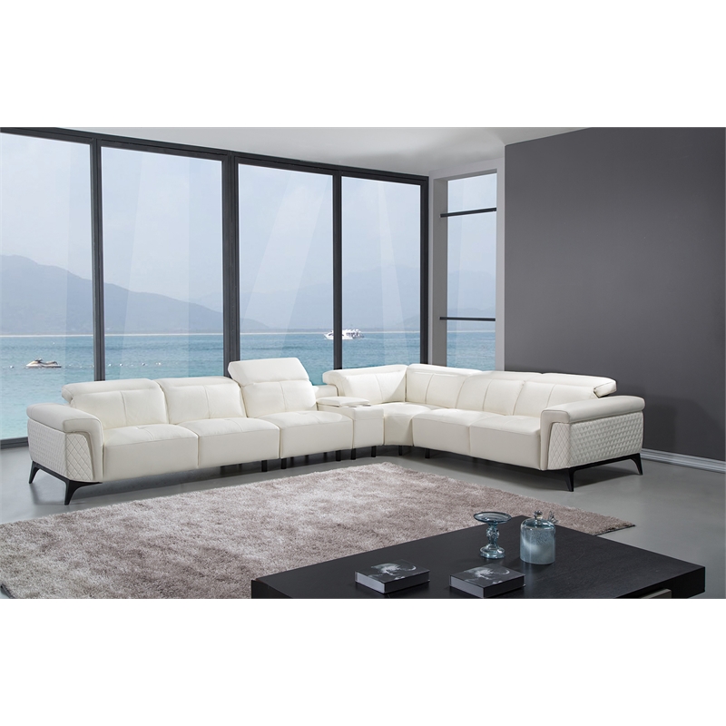 EK-L095 White Color With Italian Leather 4-piece Sectional and 1 console
