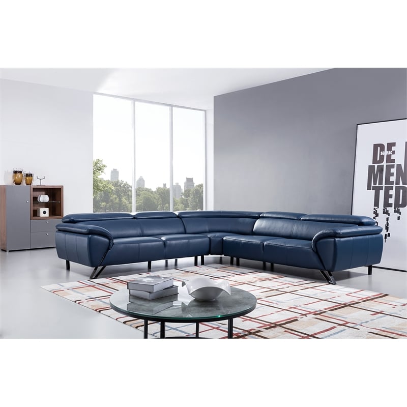 EK-L8002M Navy Blue Color With Italian Top Grain Leather Sectional