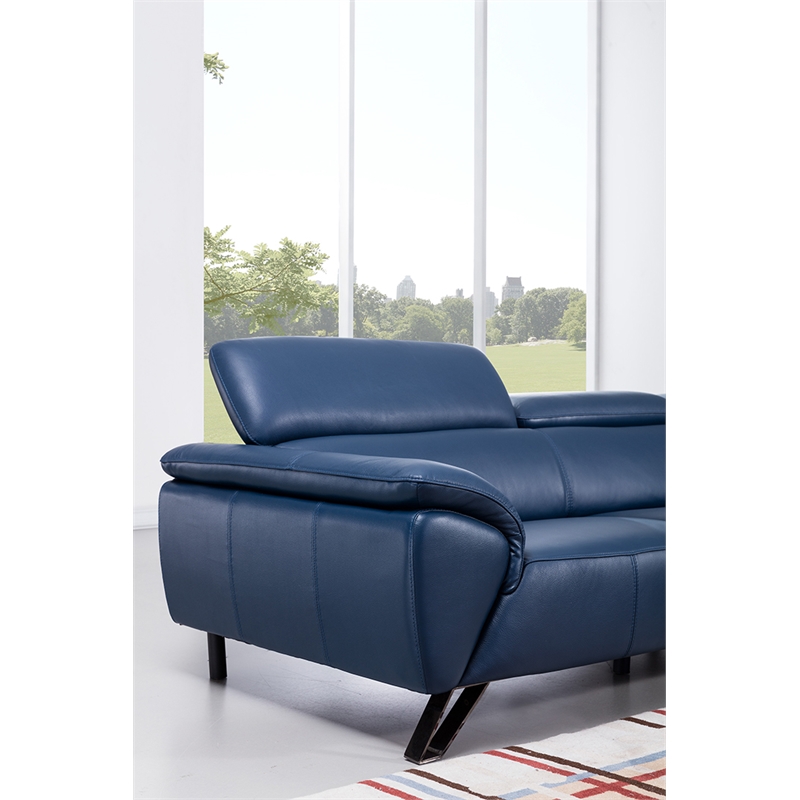 EK-L8002M Navy Blue Color With Italian Top Grain Leather Sectional