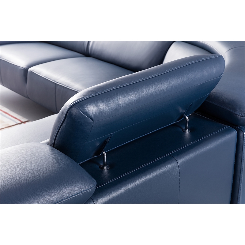 EK-L8002M Navy Blue Color With Italian Top Grain Leather Sectional