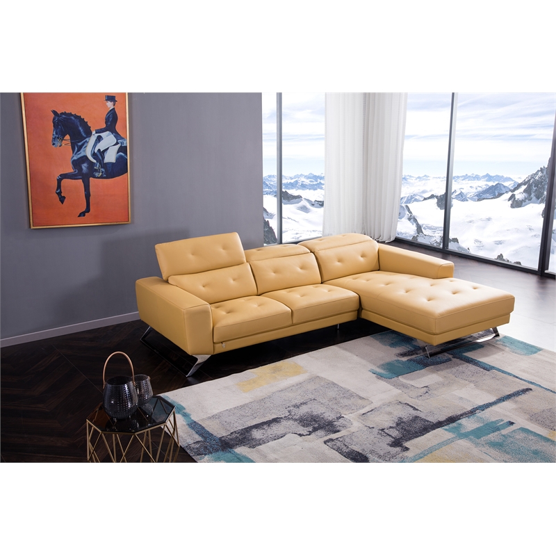 EK-L8007 Yellow Color Italian Top-grain Leather Sectional Right Facing Chaise
