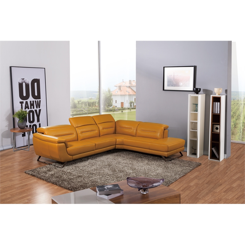 EK-LH756 Honey Yellow Color With Top-grain Cow Hide Sectional Right Facing