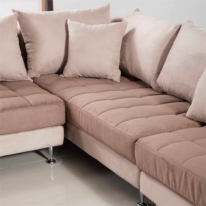 AE-L382 Light Brown Color With Microfiber Sectional Right Facing Chaise