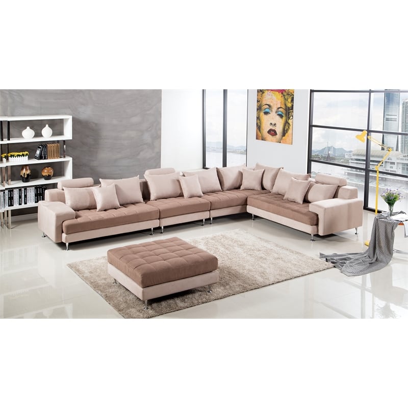 AE-L382 Light Brown Color With Microfiber Sectional Right Facing Chaise