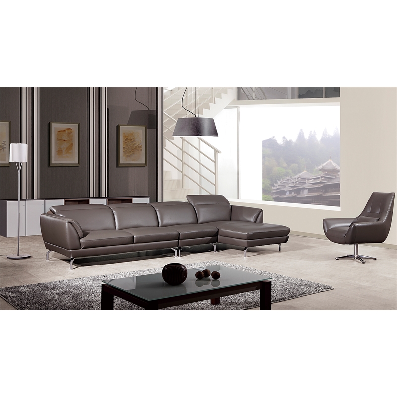 EK-L023 Taupe (Brown) Color With Italian Leather Sectional Right Facing Chaise