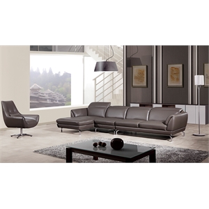 ek-l023 taupe (brown) color with italian leather sectional left facing chaise
