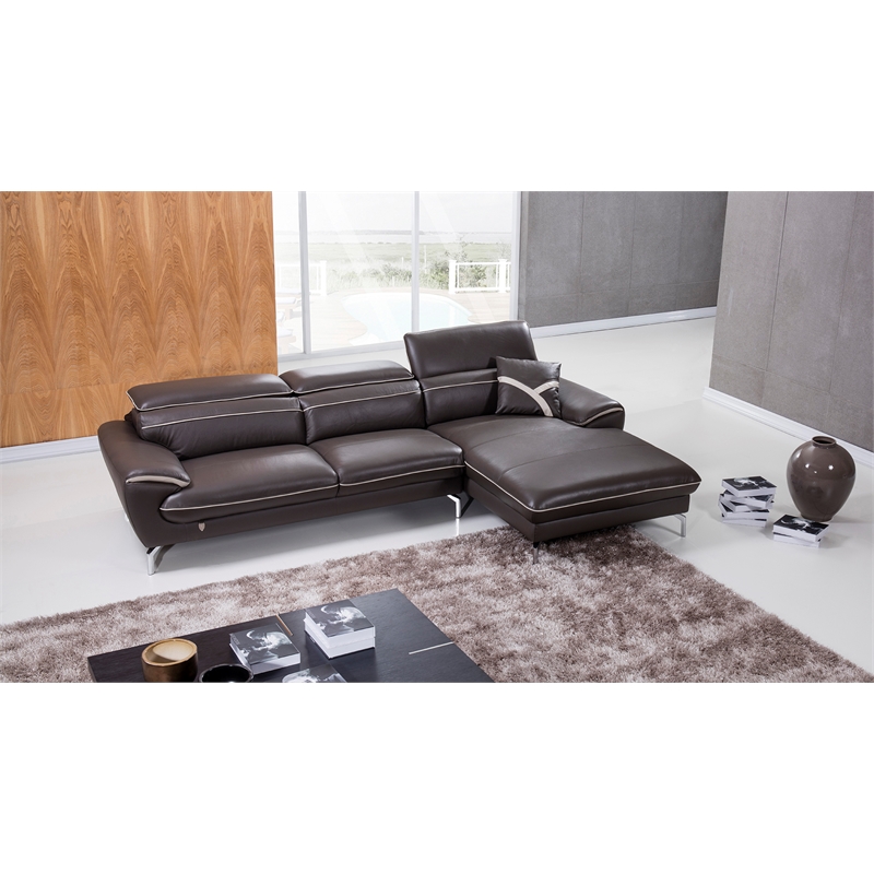 EK-L040 Taupe (Brown) Color With Italian Leather Sectional Right Facing Chaise