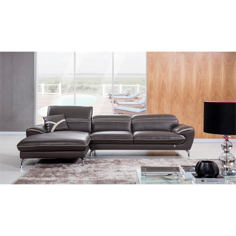 EK-L040 Taupe (Brown) Color With Italian Leather Sectional Left Facing Chaise