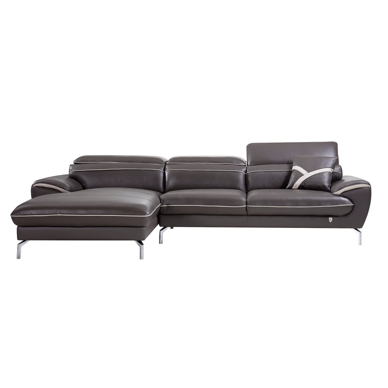 EK-L040 Taupe (Brown) Color With Italian Leather Sectional Left Facing Chaise
