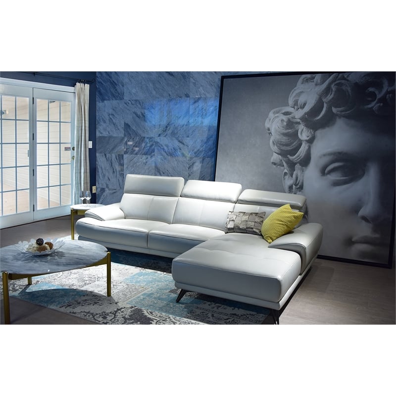 EK-L690 Light Gray With Top-grain Italian Leather Sectional Right Facing