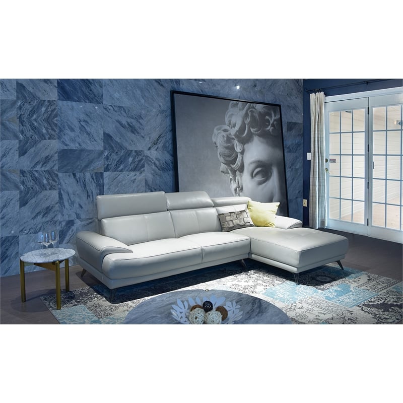 EK-L690 Light Gray With Top-grain Italian Leather Sectional Right Facing