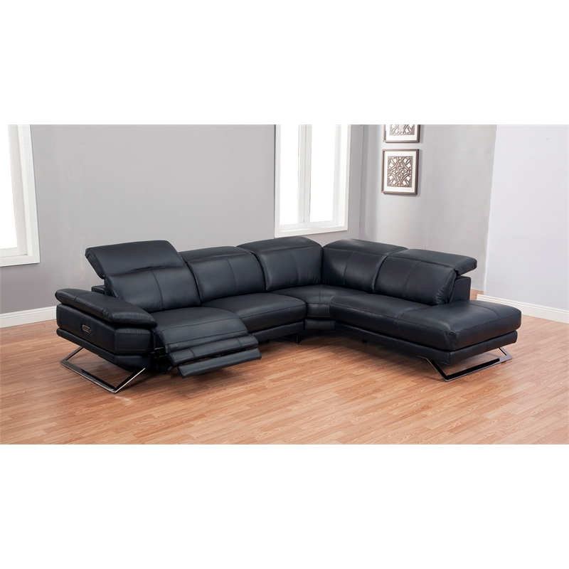 EK-LH197 Black With Top-grain Cow Hide Power Recliner Sectional Rightside Facing