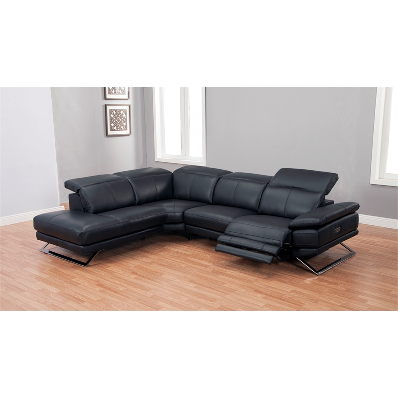 EK-LH197 Black With Top-grain Cow Hide Power Recliner Sectional Left Facing