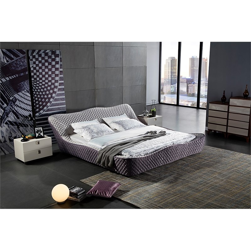B-C260 Purple Color California King Bed with Tufted Design