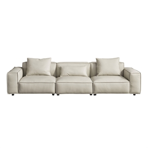 American Eagle Furniture 4-Seater Full Leather/Wood Sofa in Light Gray