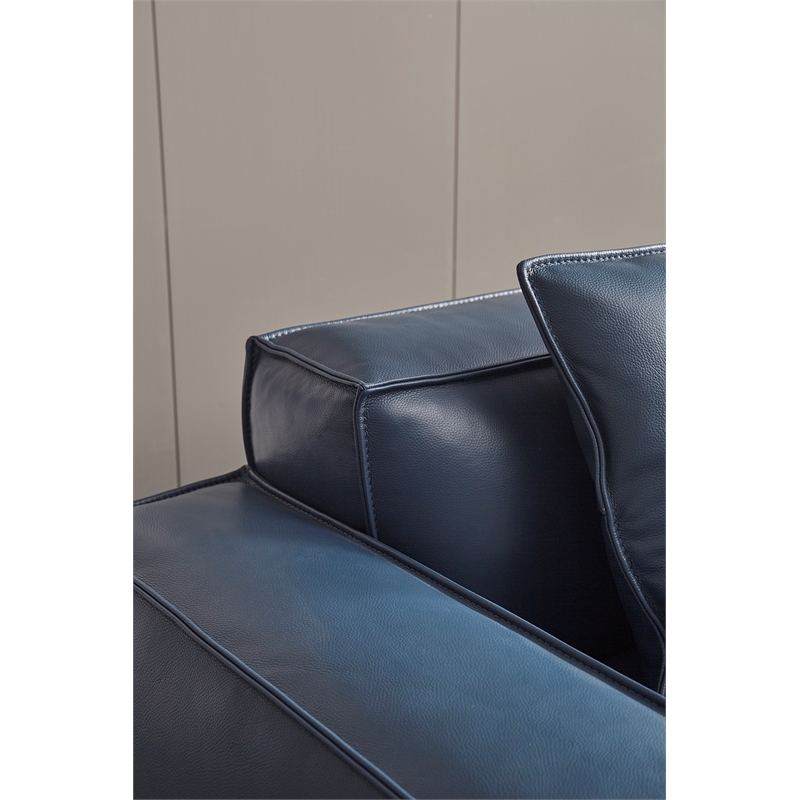 American Eagle Furniture 4-Seater Full Leather/Wood Sofa in Navy Blue