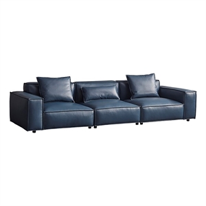 American Eagle Furniture 4-Seater Full Leather/Wood Sofa in Navy Blue
