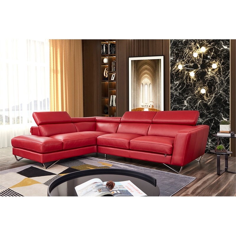 American Eagle Furniture Right Sitting Genuine Leather Sectional in Red