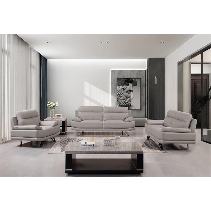 American Eagle Furniture Genuine Leather Chair in Light Gray/Chrome