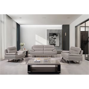 American Eagle Furniture Genuine Leather Chair in Light Gray/Chrome